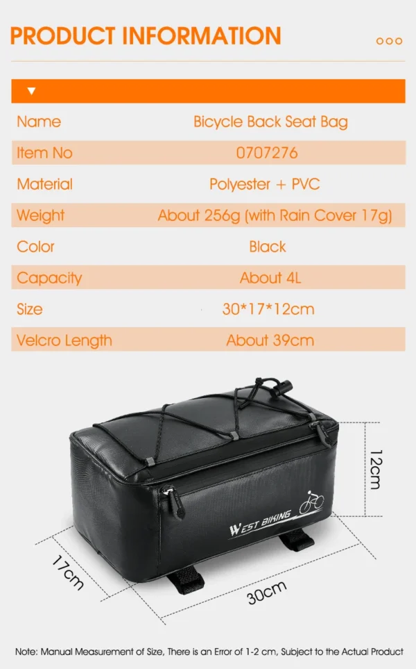 Waterproof Bicycle Back Seat Bag – Durable and Spacious for All Cyclists